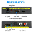 1080P HDMI to HDMI Optical + SPDIF + RCA L/R Extractor Converter Audio Splitt 3C