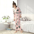 Women Autumn V-neck print 2-pcs Pajama Sets Floral Long Sleeve Sleep Wear C Y9M2