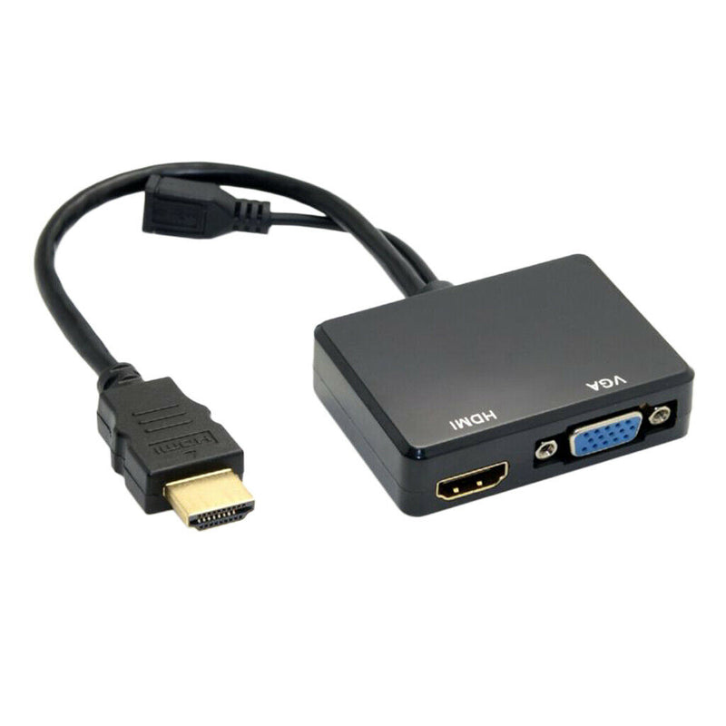 1080P HDMI Male To VGA & HDMI Splitter Converter Cable For TV AV PC Monitor
