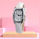 Waterproof Leather Strap Quartz Watch Unisex Square Dial Wristwatch (White) A