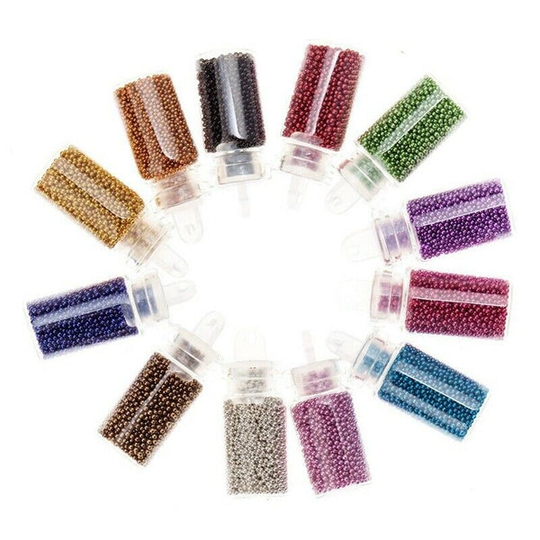 Decorations Nail Art Kit mini caviar beads & Nail Art glitter in 12 assorte L9R7
