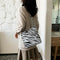 Portable Zebra Canvas Shoulder Tote Women Large Capacity Tote Crossbody Bag
