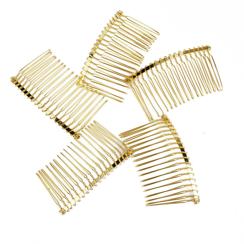 5x Golden 18 Teeth Hair Comb Clip Slide Hairpin DIY Jewelry Making 2.7x1.5"