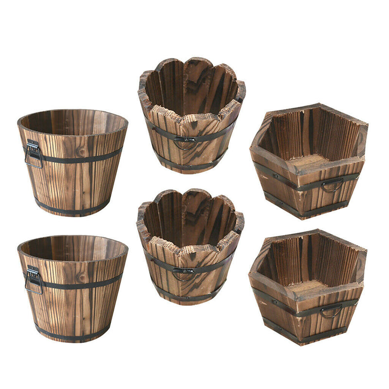 6Pieces Wooden Bucket Pot Flower Planter Barrel Patio Garden Home Decor