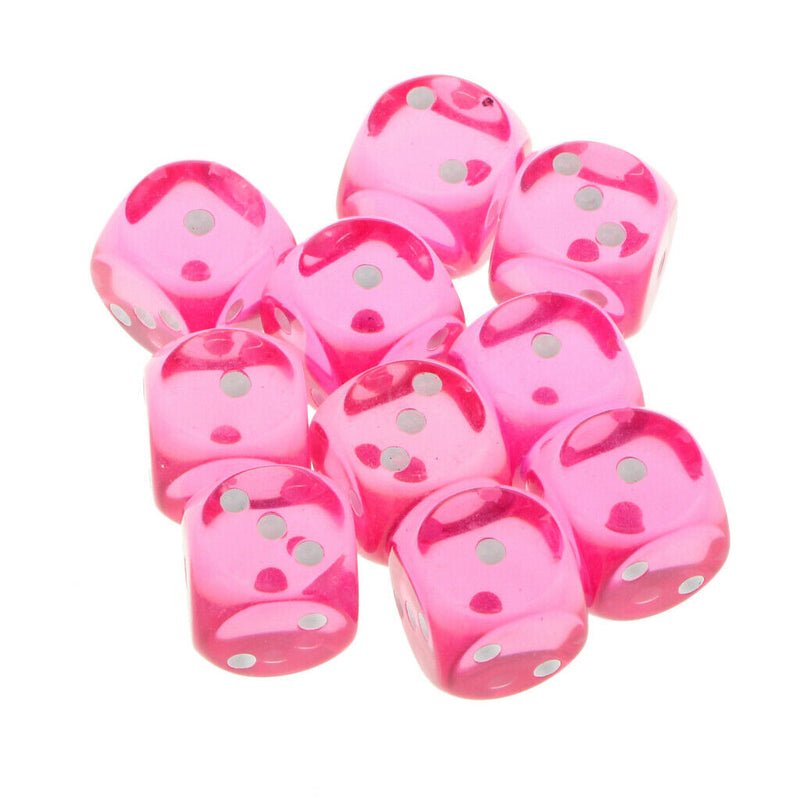 10pcs Transparent Pink 6 Sided D3 Acrylic Dice Educational Games Dice