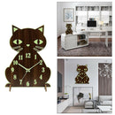 Night Light Cat Bracket Wall Clocks Battery Operated, Walnut Color Wood Silent