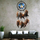 Oil Painting Wolf Dream Catcher Feather Bead Hanging Decor Ornament