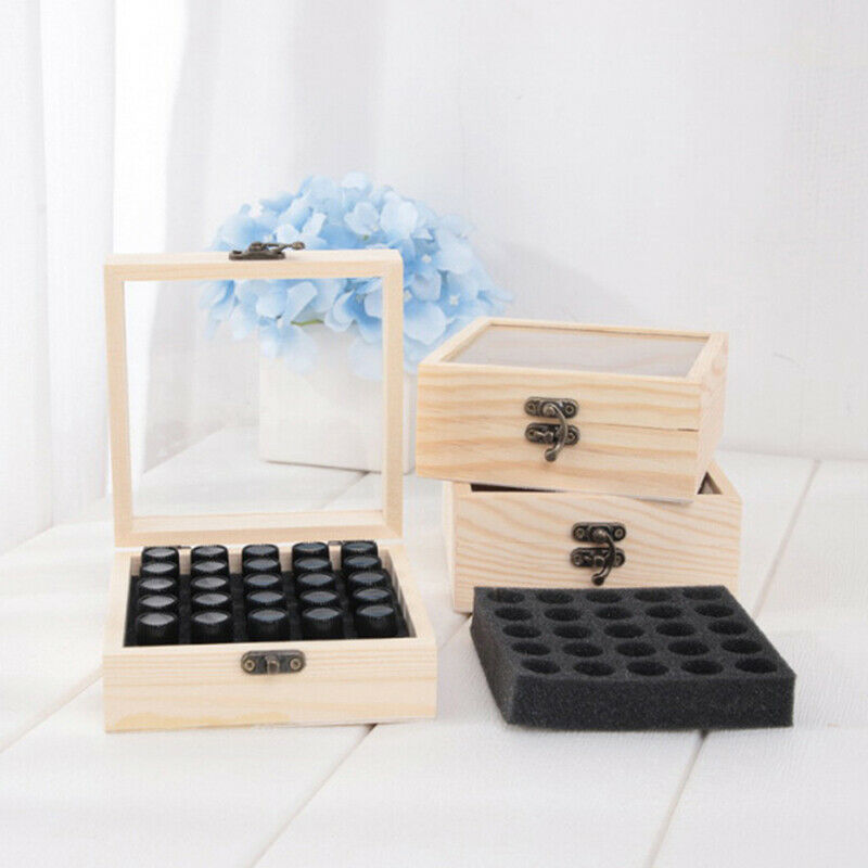 25 Slots Wooden Essential Oil Storage Box Aromatherapy Container OrganizerB Bj