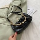 Solid Pleated Women Shoulder Bag PU Clear Chain Crossbody Handbag (Black)