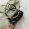 Solid Pleated Women Shoulder Bag PU Clear Chain Crossbody Handbag (Black)