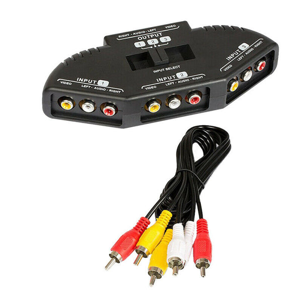 Audio Video AV Adapter Converter 3-Way RCA Switch Box Output Devices PS2 t WWS