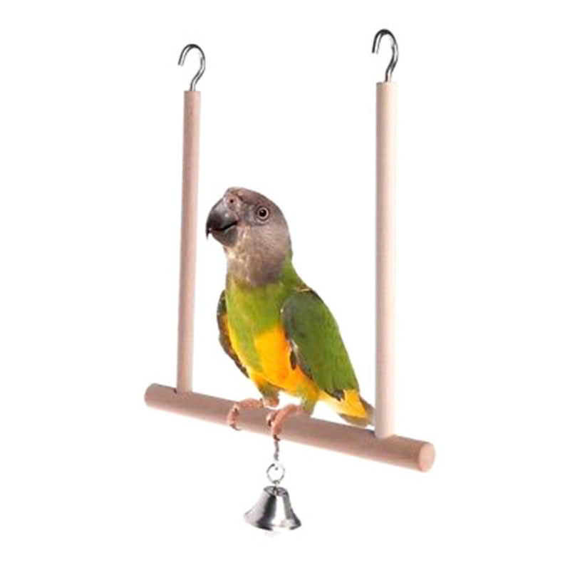 Bird Perch Parrot Play Toys Stand Holder natural Wooden Swing Bel Cage HangingJR