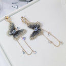 Fashion Rhinestone Cloth Butterfly Drop Long Tassel Dangle Ear Stud Earrings New