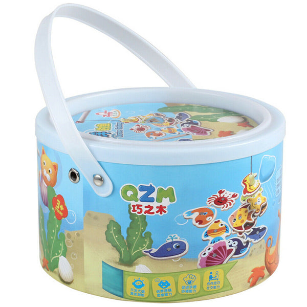 Wooden Two-Pole Sea Animal Fishing Magnetic Toys Set Early Education Game