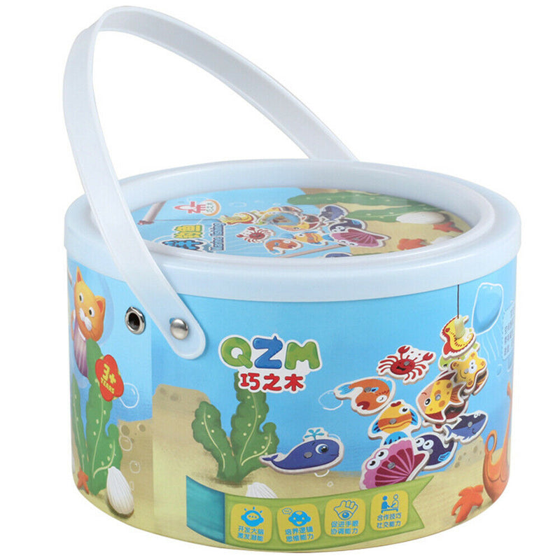 Wooden Two-Pole Sea Animal Fishing Magnetic Toys Set Early Education Game