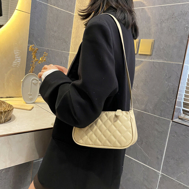 Fashion Lattice Pattern Women Handbag Chain Shoulder Underarm Bag (Khaki)