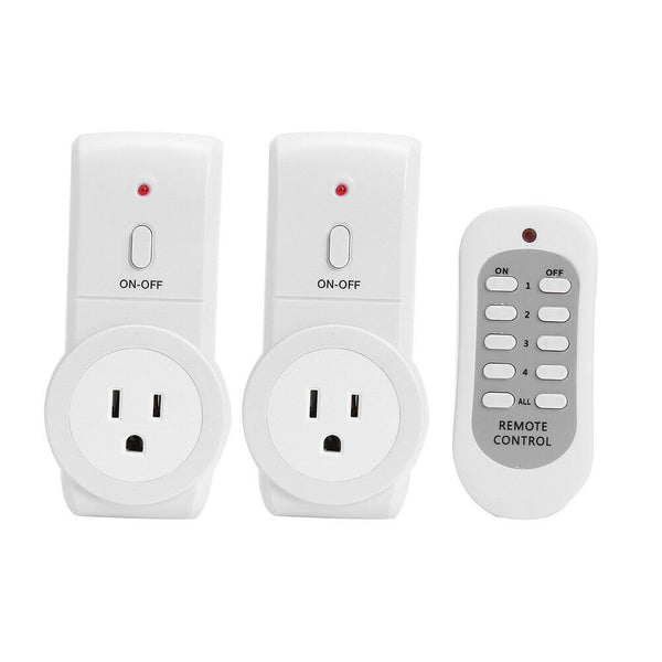 2pcs US Plug Power Outlet Light Switch Socket+1pc Wireless Remote Control