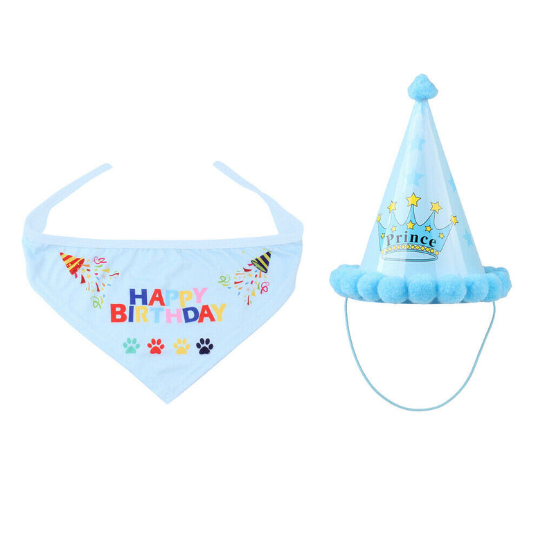 2pcs Pet Dog Cat Birthday Party Hat Lovely Happy Birthday Cap Scarf Set