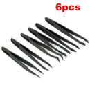 6PC Precision Tweezer Set Plastic Anti Static Tool Kit Size 1/2/3/5/6/8 Black^^
