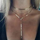 Multilayer Sequins Rhinestone Tassel Pendants Chain Necklace Choker Collar  G7B5