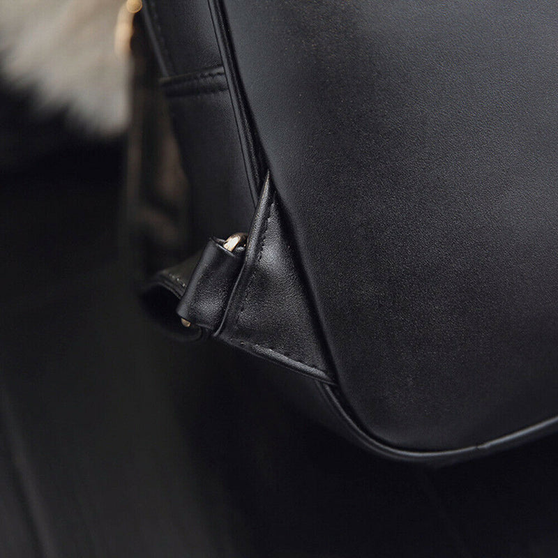3pcs Women PU Leather Backpack School Bag Shoulder Bag Card Holder(Black)