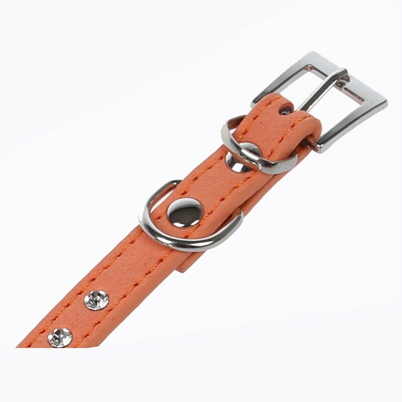 Orange PU Leather Dogs Cats Pets Puppy Neck Safety Collars XS