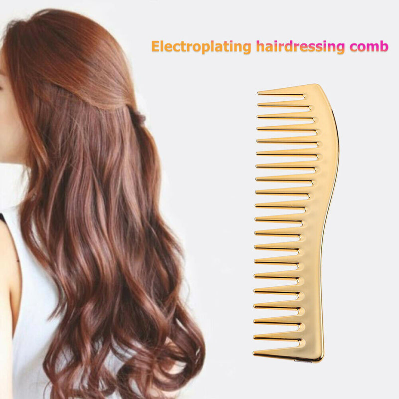 Electroplating Hairdressing Comb Hair Brush Large Wide Tooth Combs (Yellow)
