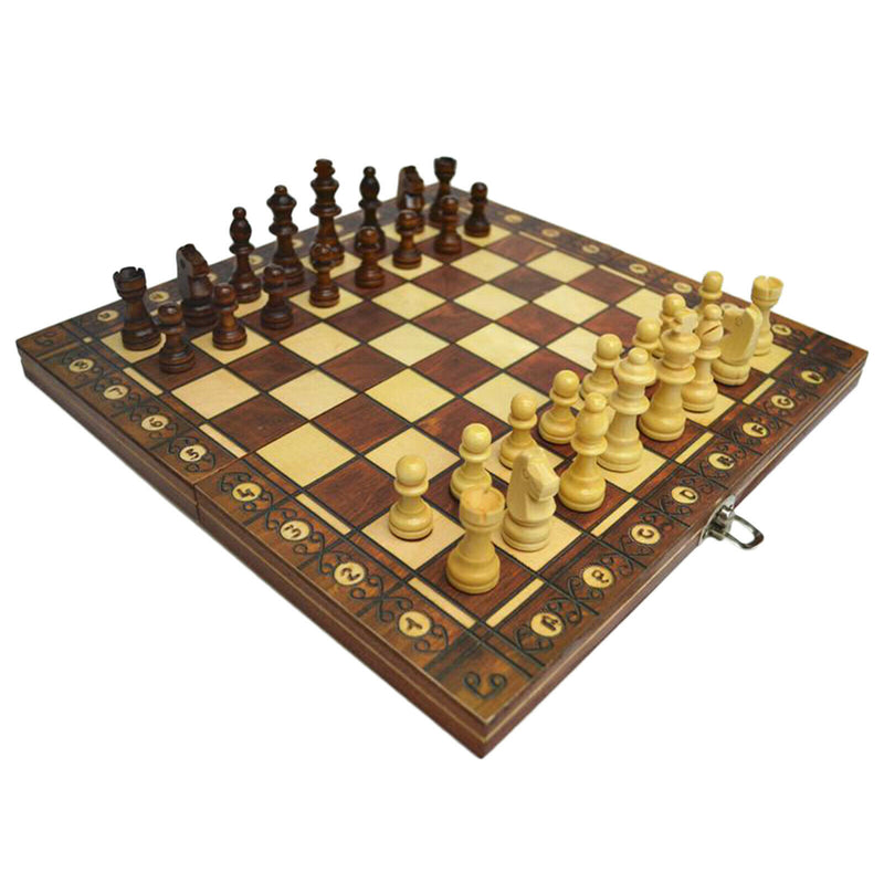 Kids Folding Wooden Chess Set Board Game Chess Checkers