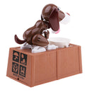 Brown & White Dog Eating Coins Machine Piggy Bank Money Saving Box Container