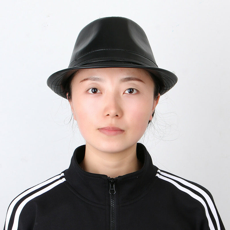 Unisex Retro Faux Leather Pork Pie Hat Classic Gentleman Flat Top Fedora Cap