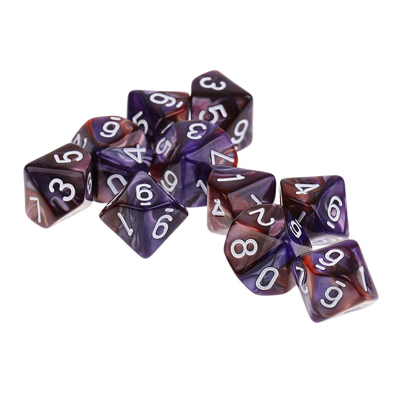 10pcs Acrylic 10 Sided Dice Game Dice Set D10 For Board Game Card Game
