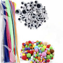 Kids Art Pipe Cleaners Handmade Pompoms Assortment Craft Supplies Set