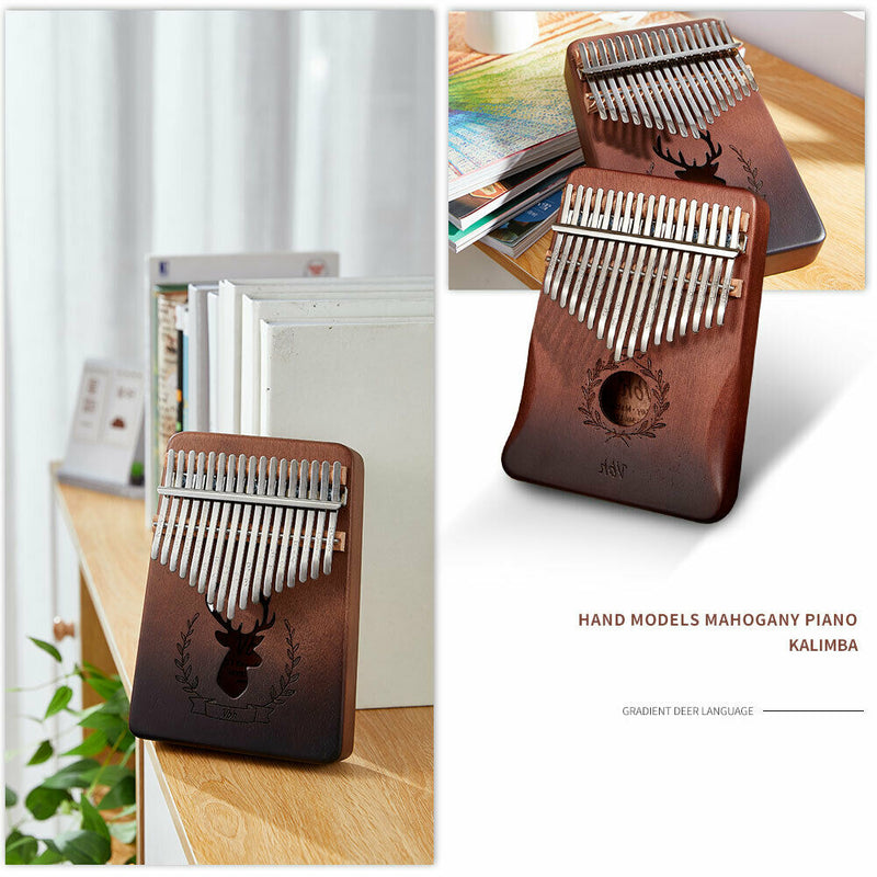 17 Key Gradient Deer Kalimba Mahogany Thumb Piano for Beginner Kid (Coffee) A