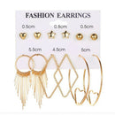 6Pcs/set Fashion Women Alloy Heart Geometries Dangle Earrings Charms Jewelry
