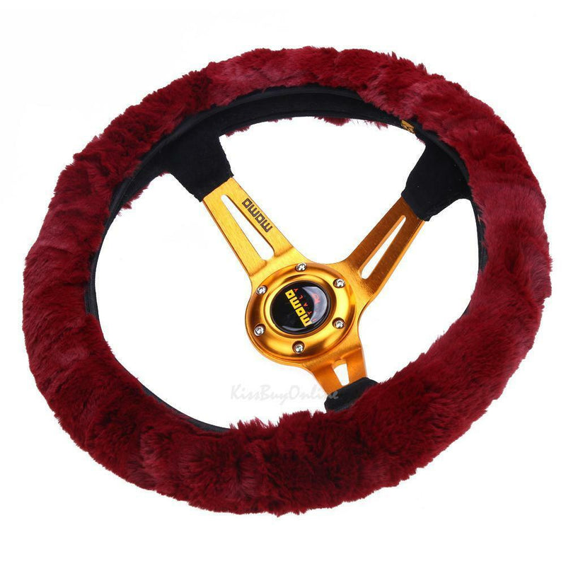 Soft Plush Winter Warm Car Auto Steering Wheel Cover Grips Protector Wine Red