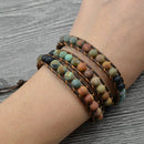 6MM Matte Stone Woven Multilayer Agate Leather Wrap Jewelry Bracelets