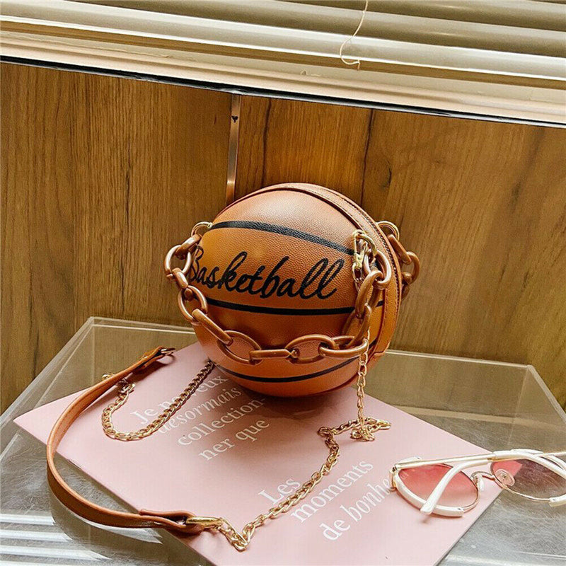 Basketball Shoulder Bags Women Tote Acrylic Chain Messenger Handbag (Brown)
