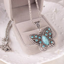 Fashion Turquoise Drop Earrings Crystal Buttefly Pendant Necklace Set for WoBX