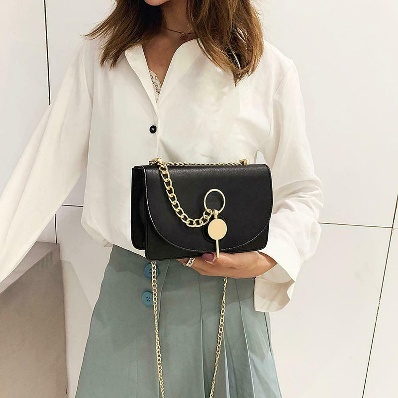 Fashion Women Messenger Bag Leather Pure Color Chain Shoulder Bag (Black)