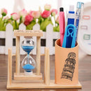 Wooden Sandglass Desktop Organizer Office Decor Pen Holder Storage Pencil G M2R3