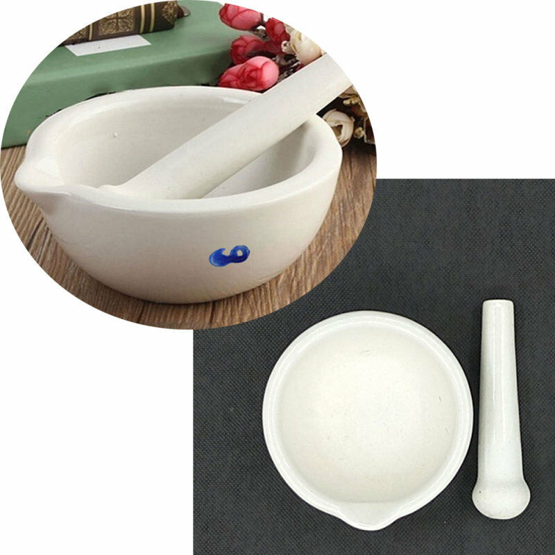 1 Set White Topping Actual Porcelain Mortar+Pestle Mixing Grinding Bowl DIY Tool