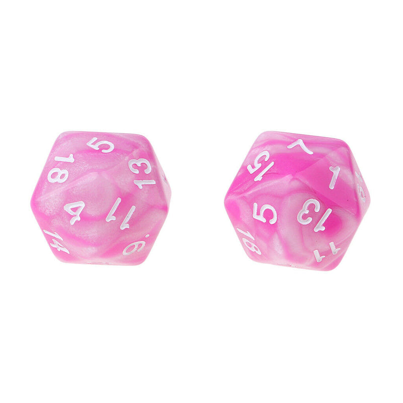 Set of 10 Pink White D20 Acrylic Dice for RPG D&D Gaming Twenty Sided Die