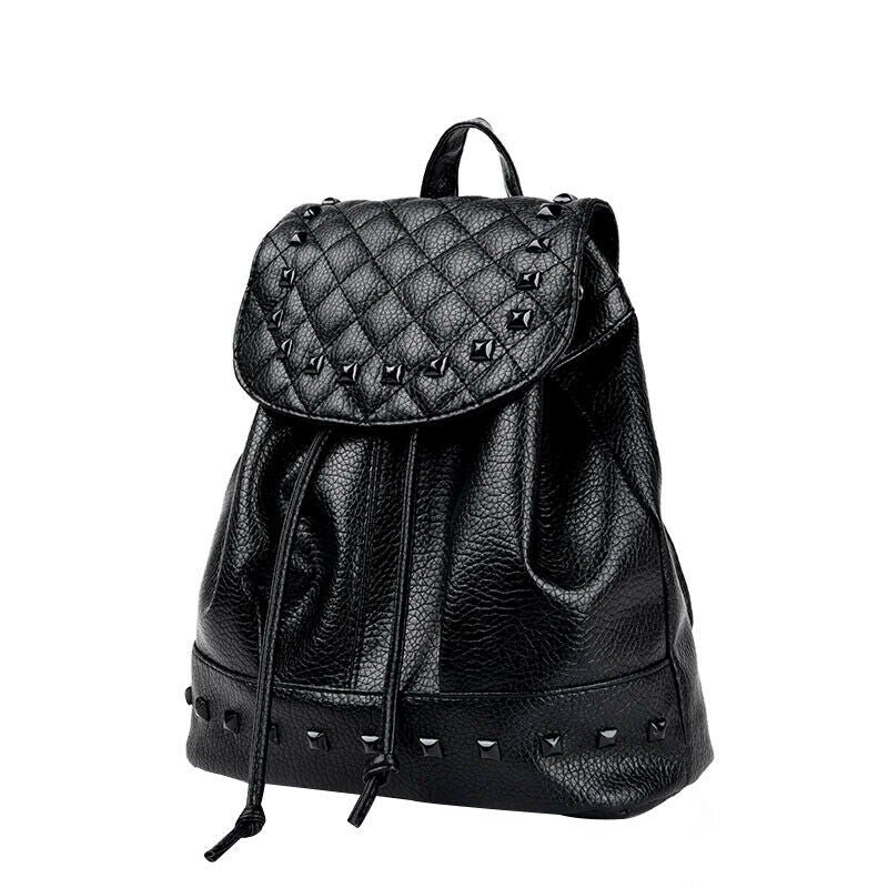 Korean Style Women PU Leather Casual Backpack Rivet Travel Bag School Bag