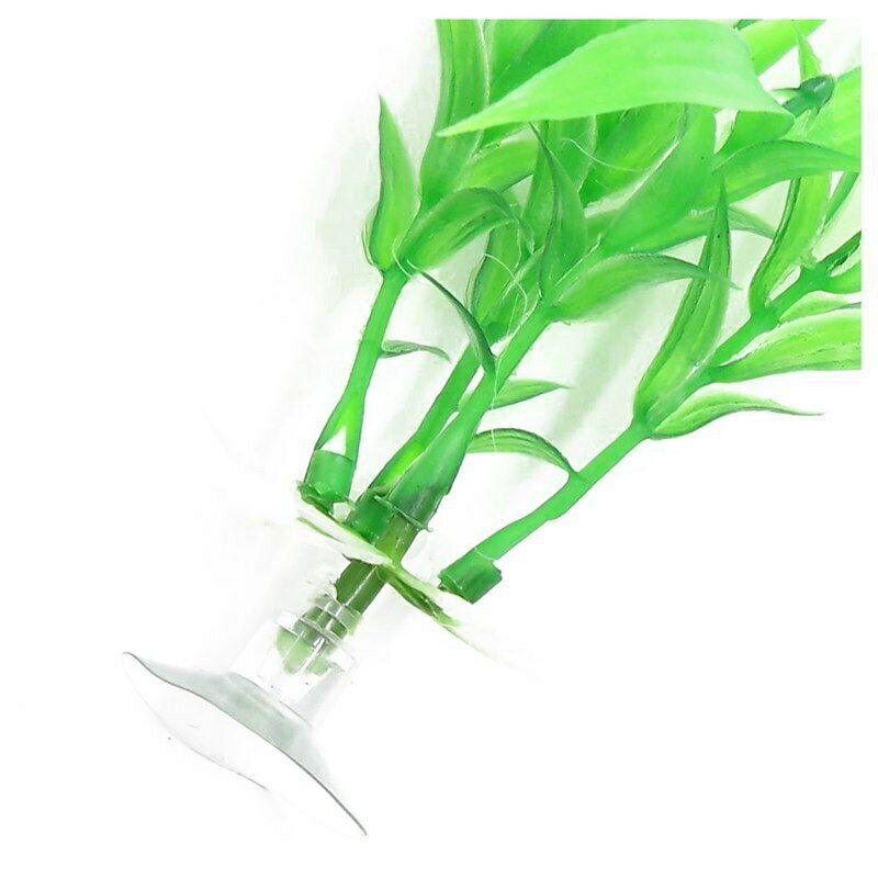 10 pcs aquarium decoration plastic plant green sucker base stand well E9W4
