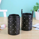 Fashion Leather Makeup Brush Storage Case Empty Holder Organizer (Black L) A
