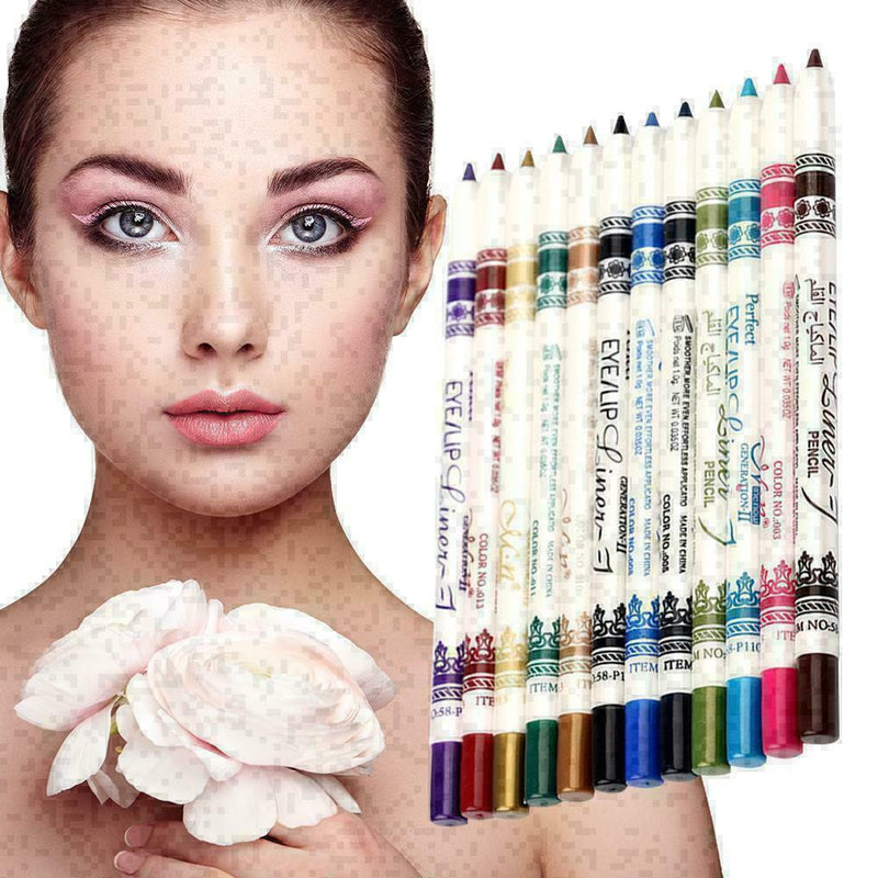 12 Pcs Professional Cosmetic Makeup Eyeliner Eye / Lip Liner Glitter Pencil Z6K0