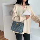 Solid Color Women Chain Handbag Leather Messenger Shoulder Tote Bag (Blue)