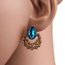Luxury Jewelry Marine Blue Crystal Hollow out Rhinestone Ear Studs Earrings