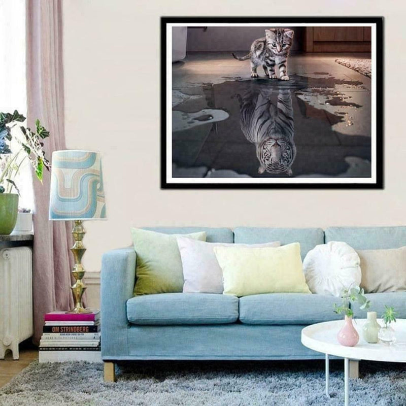 1*5D Reflection Tiger Diamond Painting Embroidered DIY Cross Stitch N8M5
