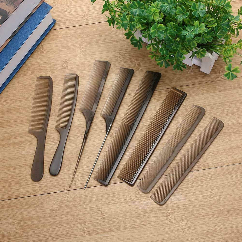 8pcs/Set Pro Anti-Static Plastic Combs Hairdresser Barber Tools Brown A